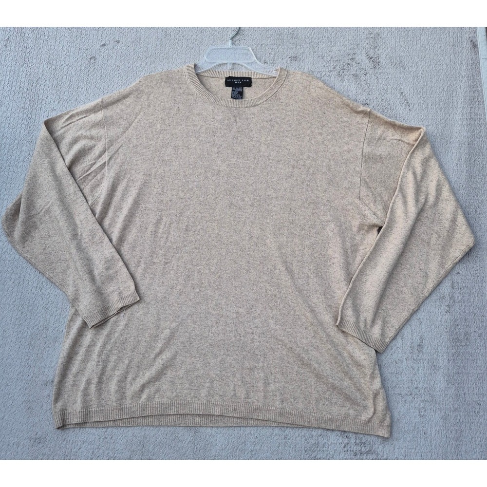 August Silk Men XXL Tan Silk Cashmere Blend Crewneck Sweater Oatmeal Heather